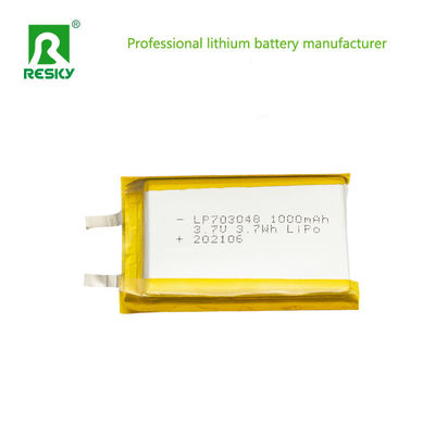 Elektryczna ogniwa litowo-jonowa 703048 3.7v 1000mAh 3.7wh Pojemnik polimerowy litowo-jonowy